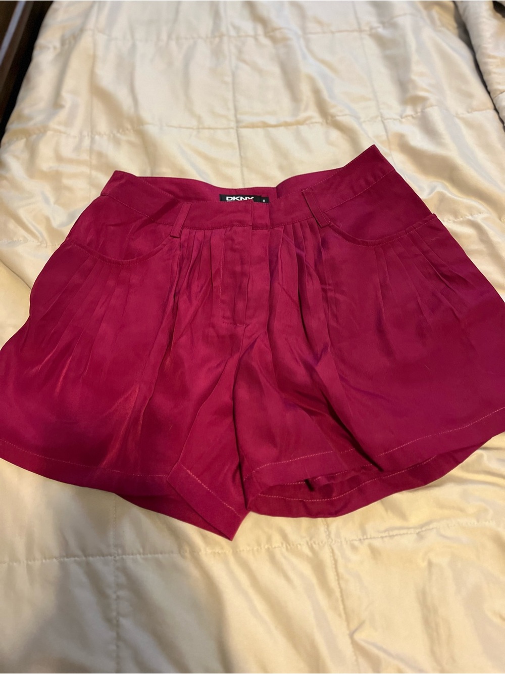 DKNY High-Waist Pleated Fuchsia Shorts